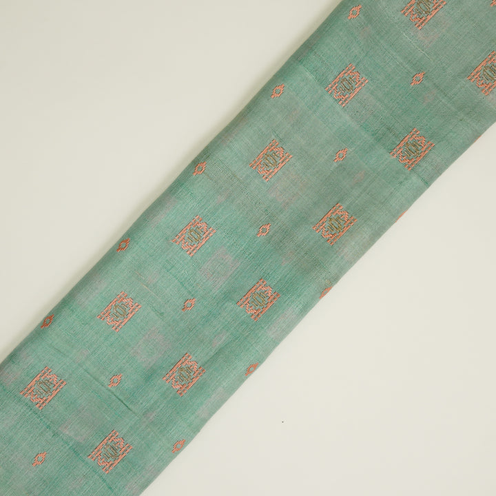 Nishan Buti On Aqua Tussar Silk Embroidered Fabric