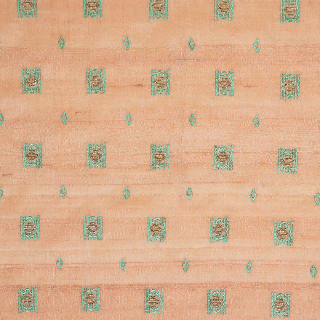 Nishan Buti On Peach Tussar Silk Embroidered Fabric