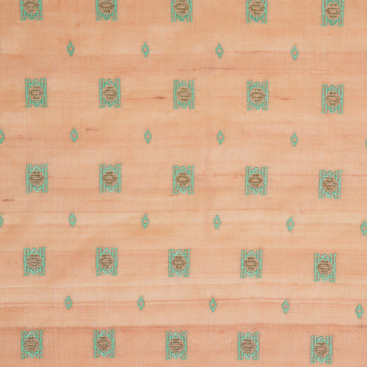 Nishan Buti On Peach Tussar Silk Embroidered Fabric