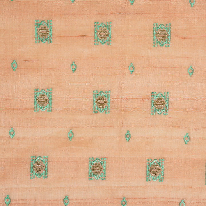 Nishan Buti On Peach Tussar Silk Embroidered Fabric