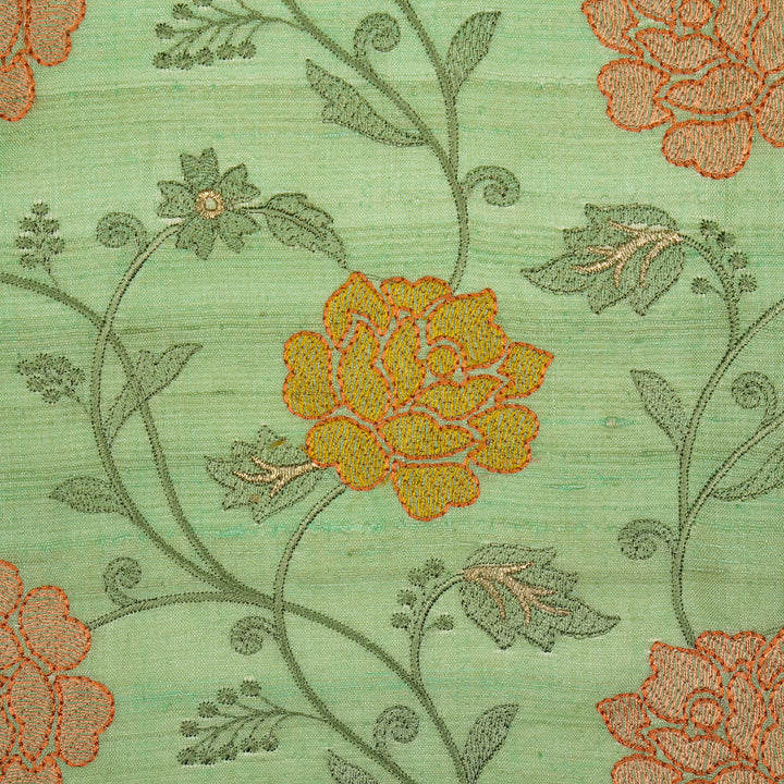 Reemah Jaal On Aqua Tussar Silk Embroidered Fabric