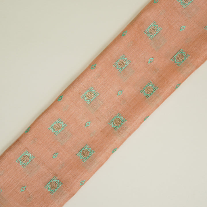 Nishan Buti On Peach Tussar Silk Embroidered Fabric