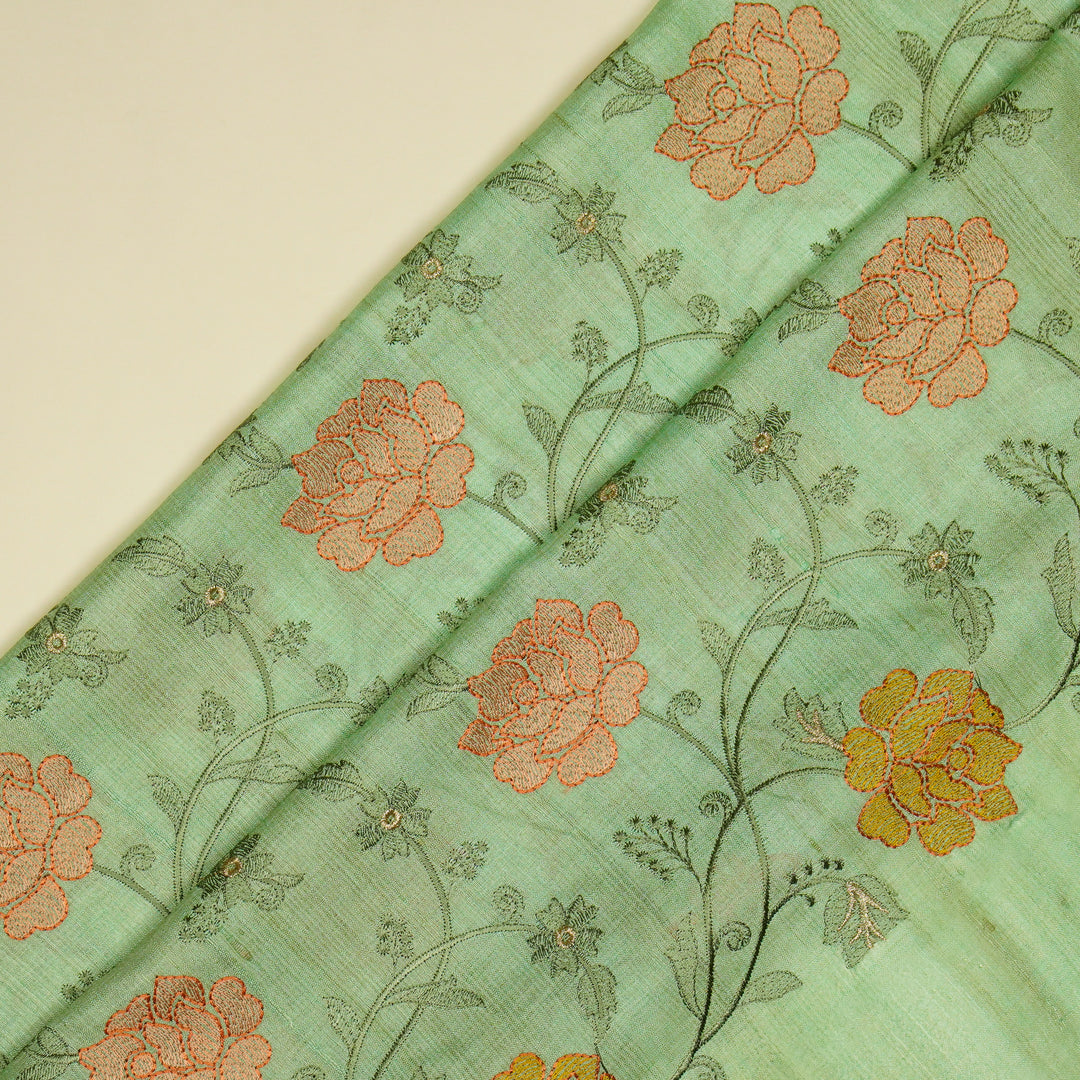 Reemah Jaal On Aqua Tussar Silk Embroidered Fabric