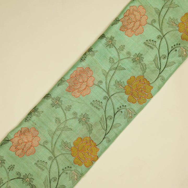 Reemah Jaal On Aqua Tussar Silk Embroidered Fabric