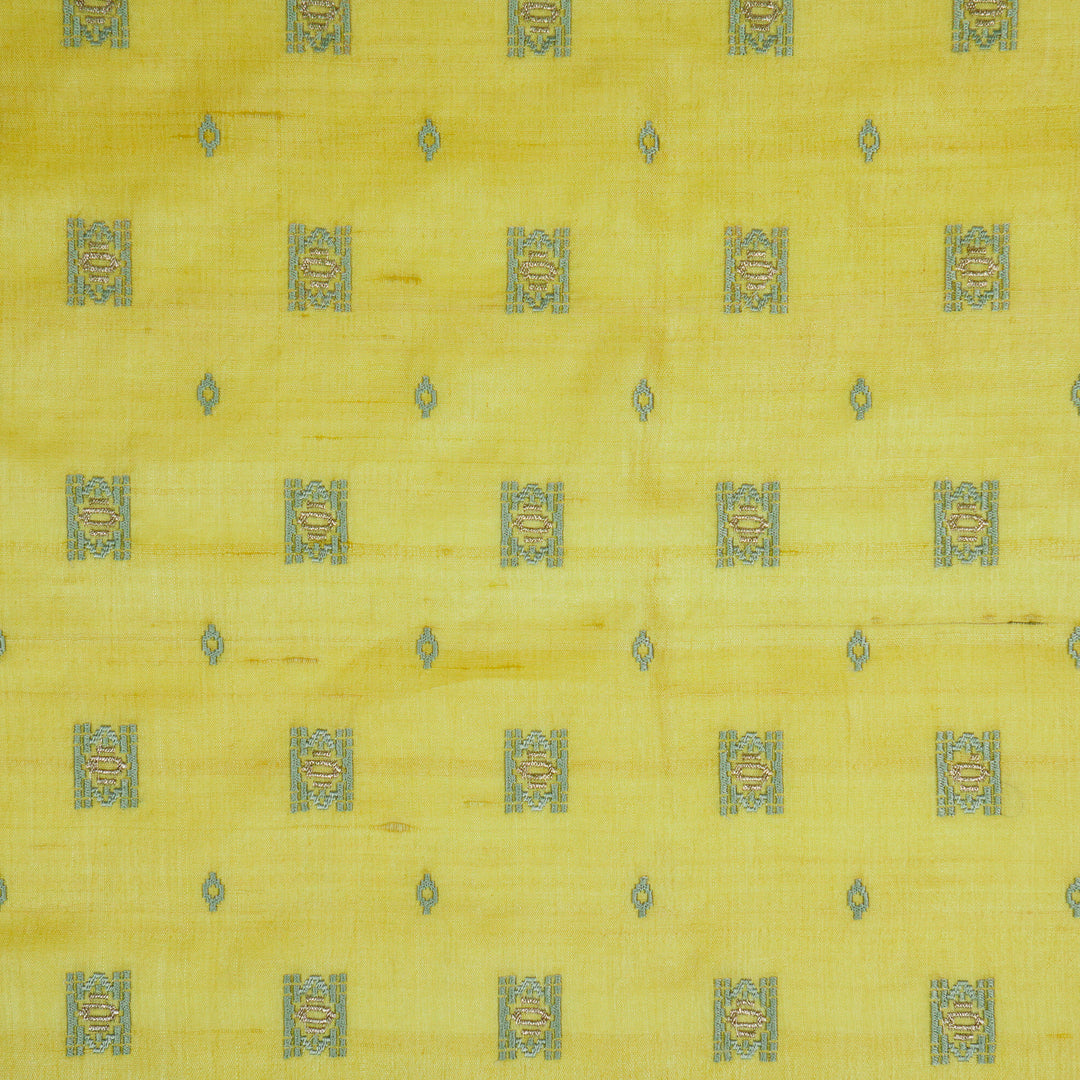 Nishan Buti On Lemon Tussar Silk Embroidered Fabric