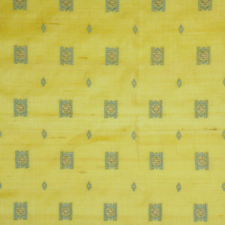 Nishan Buti On Lemon Tussar Silk Embroidered Fabric