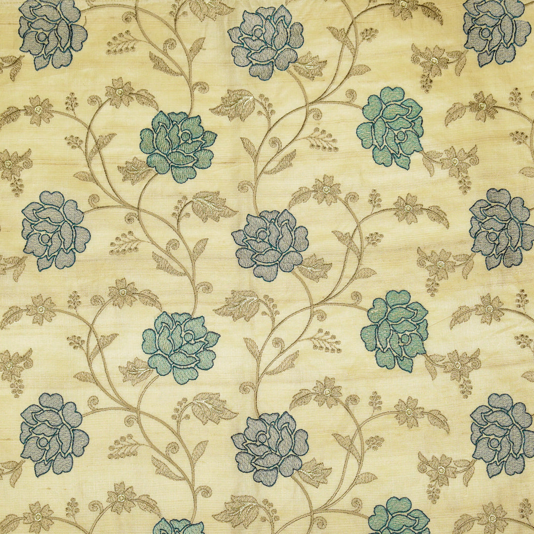 Reemah Jaal On Natural Tussar Silk Embroidered Fabric