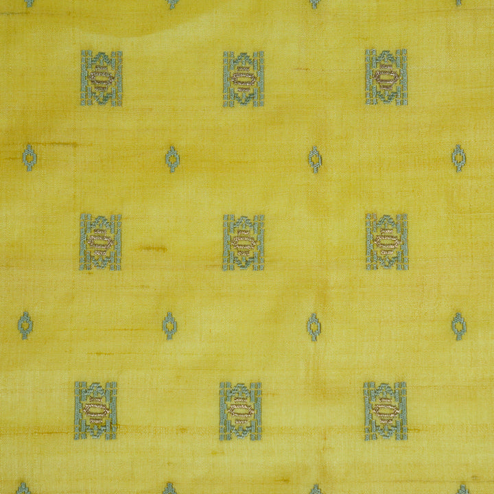 Nishan Buti On Lemon Tussar Silk Embroidered Fabric