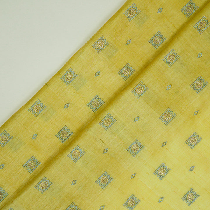 Nishan Buti On Lemon Tussar Silk Embroidered Fabric