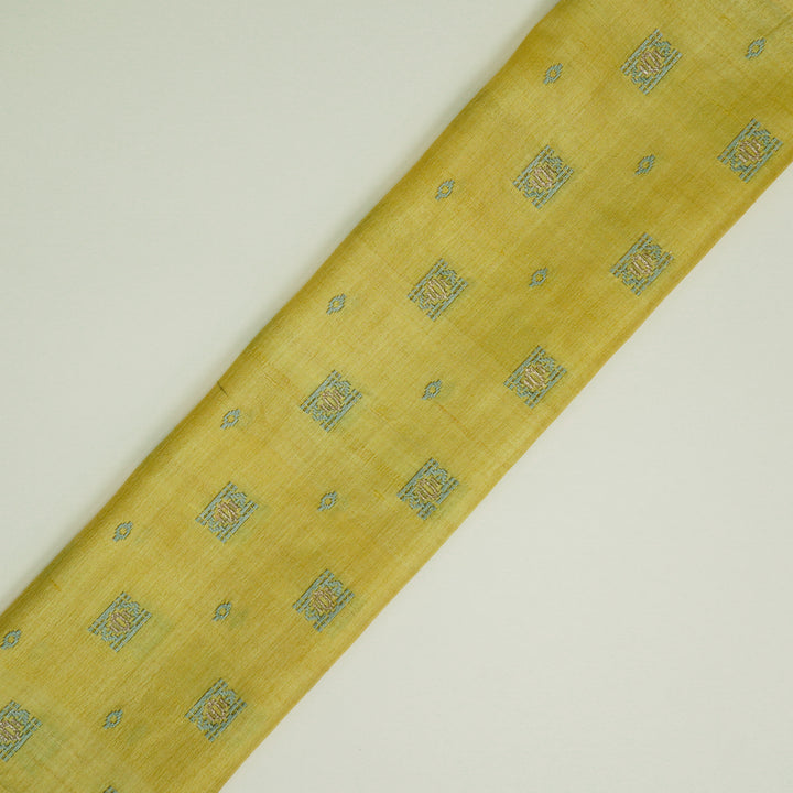 Nishan Buti On Lemon Tussar Silk Embroidered Fabric