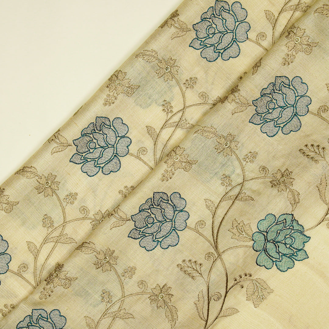 Reemah Jaal On Natural Tussar Silk Embroidered Fabric