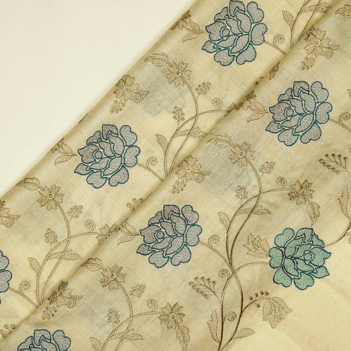 Reemah Jaal On Natural Tussar Silk Embroidered Fabric