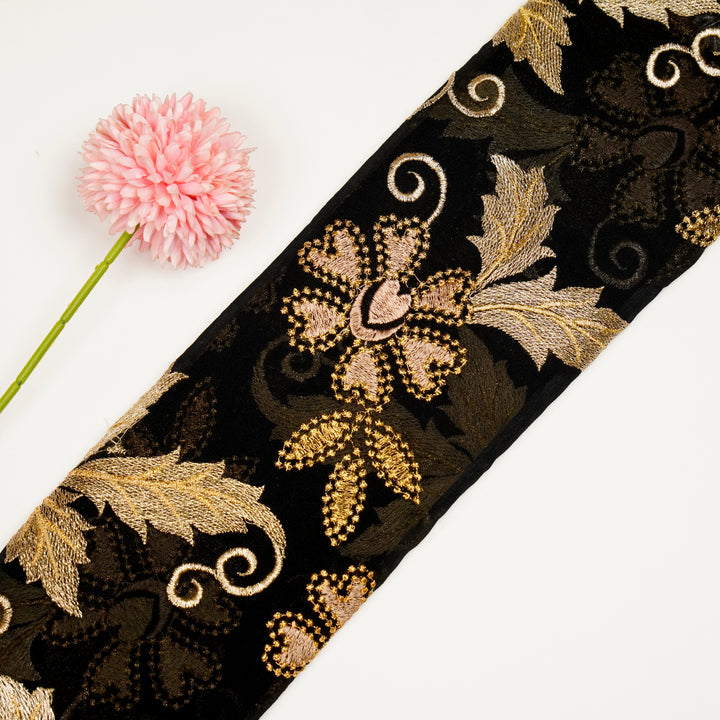 Leila Buta on Black Semi Georgette Embroidered Fabric