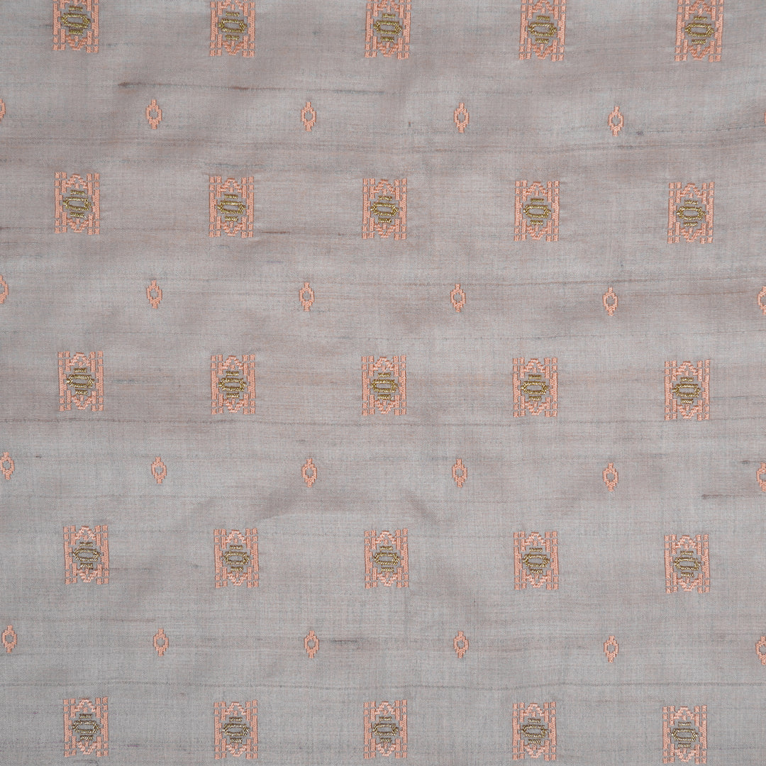 Nishan Buti On Mauve Tussar Silk Embroidered Fabric