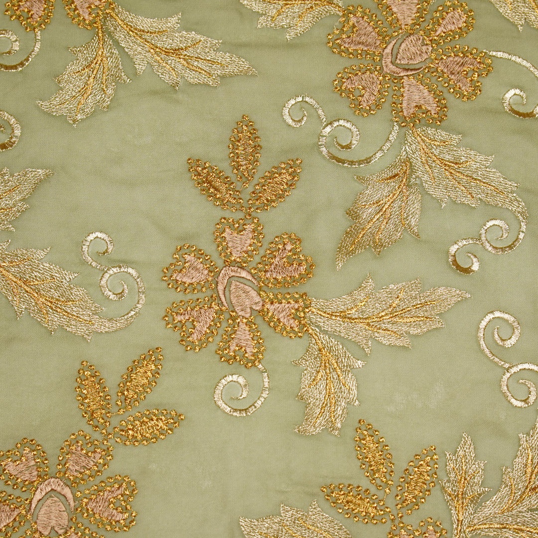 Leila Buta on Olive Green Semi Georgette Embroidered Fabric