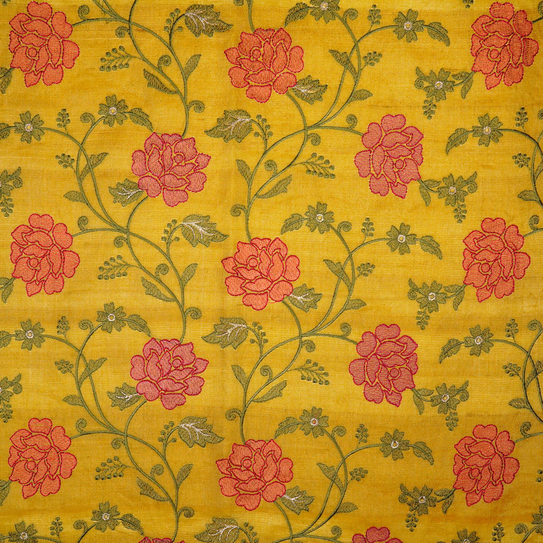 Reemah Jaal On Dusky Gold Tussar Silk Embroidered Fabric