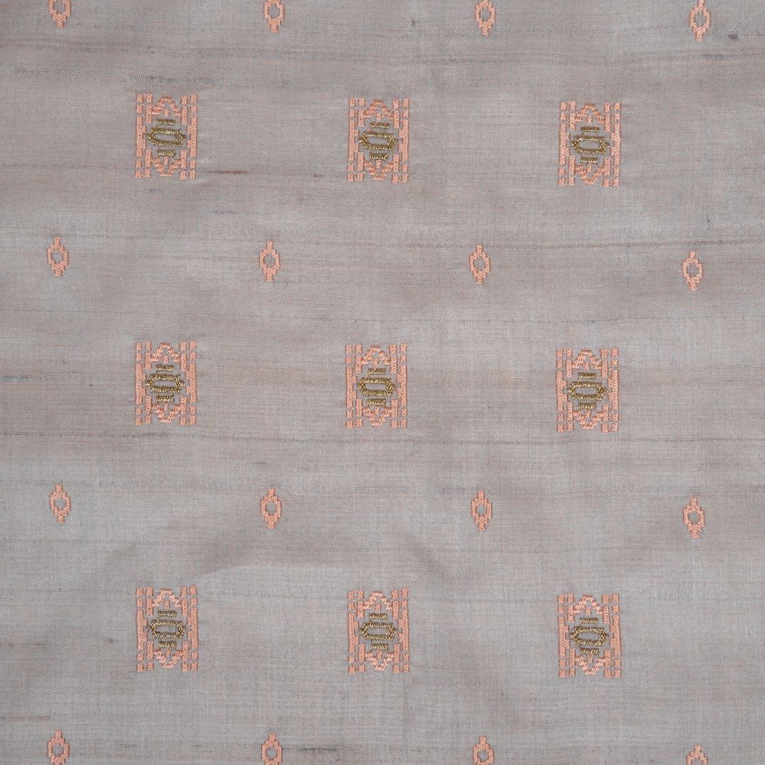 Nishan Buti On Mauve Tussar Silk Embroidered Fabric