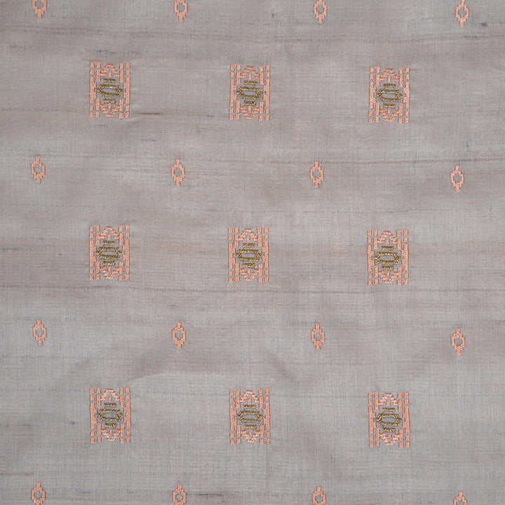 Nishan Buti On Mauve Tussar Silk Embroidered Fabric