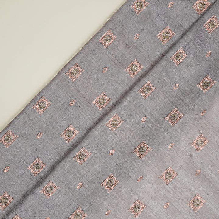 Nishan Buti On Mauve Tussar Silk Embroidered Fabric