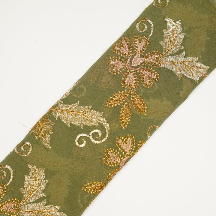 Leila Buta on Olive Green Semi Georgette Embroidered Fabric