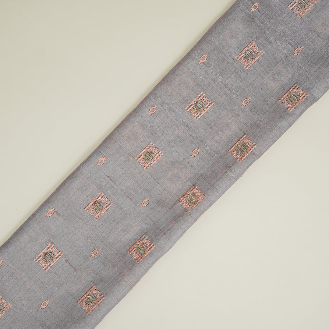 Nishan Buti On Mauve Tussar Silk Embroidered Fabric