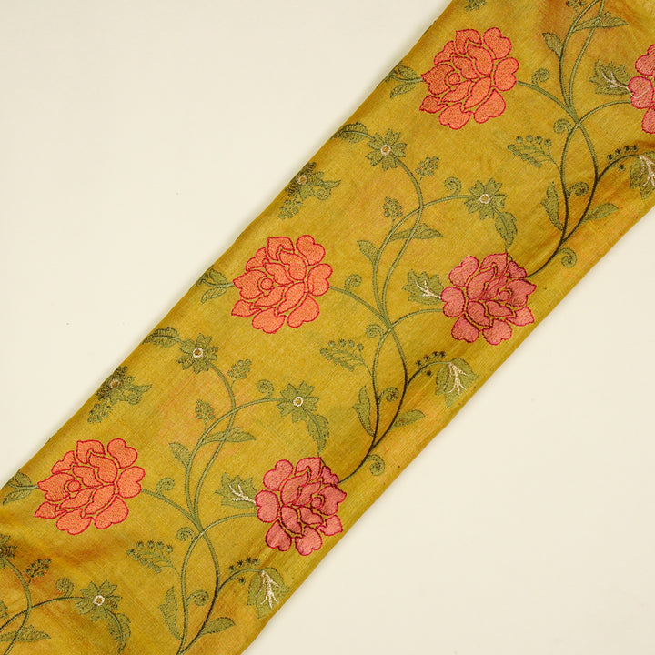 Reemah Jaal On Dusky Gold Tussar Silk Embroidered Fabric