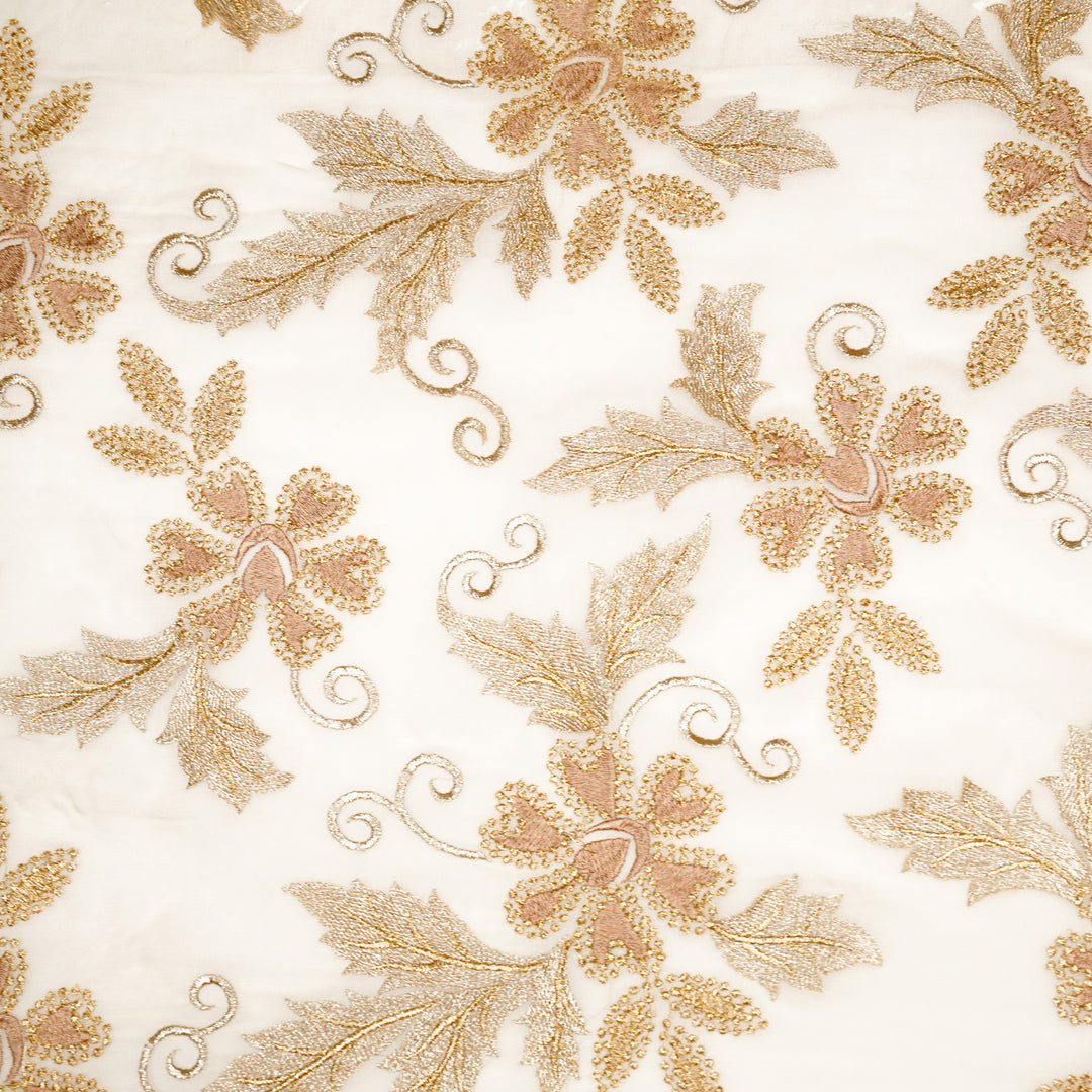 Leila Buta on Ivory Semi Georgette Embroidered Fabric