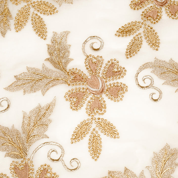 Leila Buta on Ivory Semi Georgette Embroidered Fabric