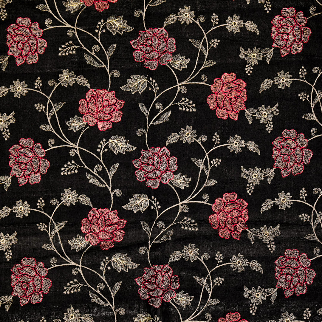 Reemah Jaal On Black Tussar Silk Embroidered Fabric