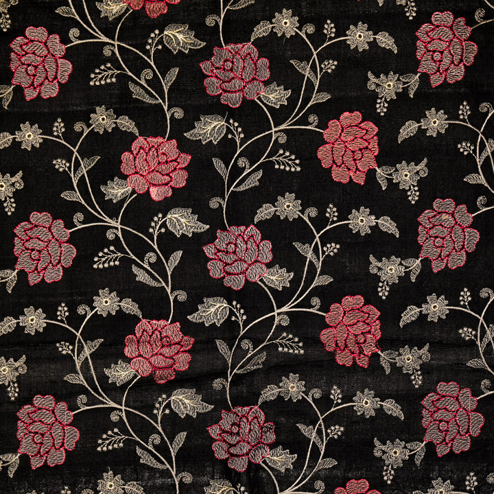 Reemah Jaal On Black Tussar Silk Embroidered Fabric