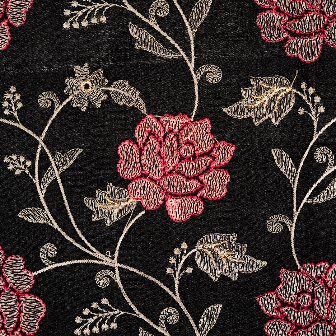 Reemah Jaal On Black Tussar Silk Embroidered Fabric