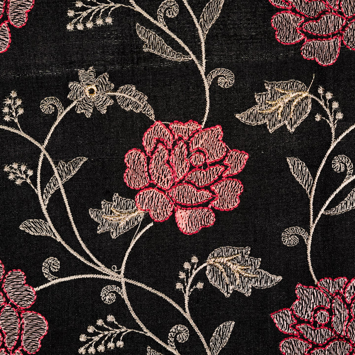 Reemah Jaal On Black Tussar Silk Embroidered Fabric