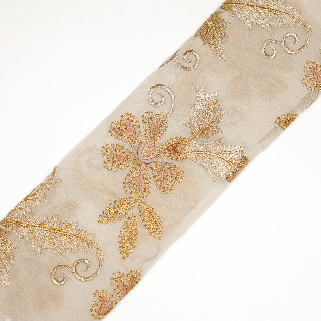 Leila Buta on Ivory Semi Georgette Embroidered Fabric