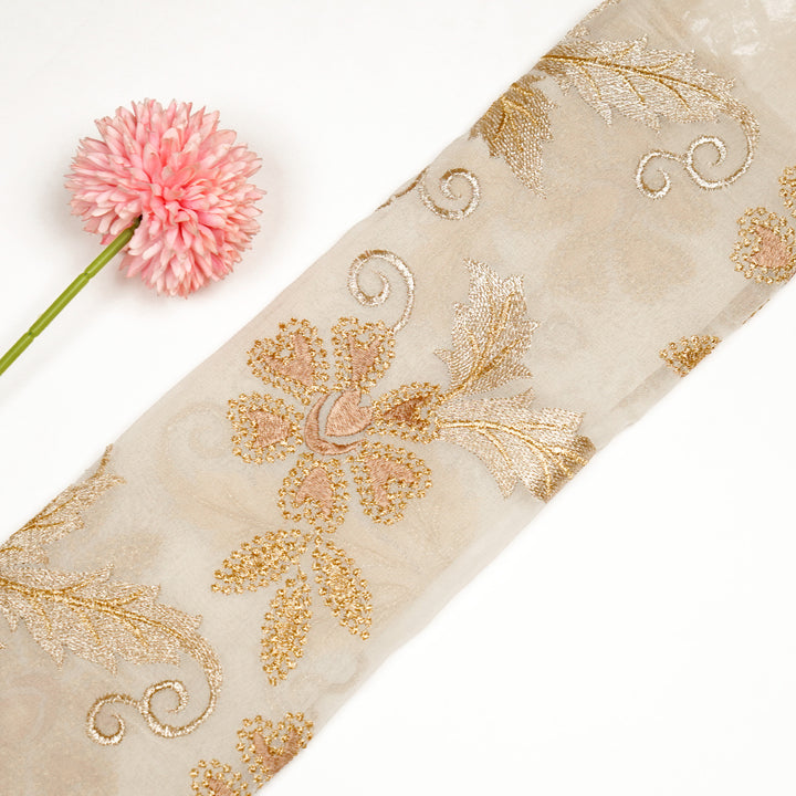 Leila Buta on Ivory Semi Georgette Embroidered Fabric