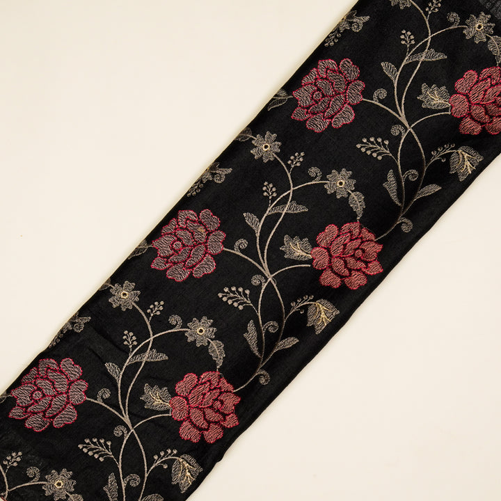 Reemah Jaal On Black Tussar Silk Embroidered Fabric