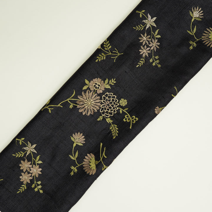 Mahzar Jaal On Black Tussar Silk Embroidered Fabric