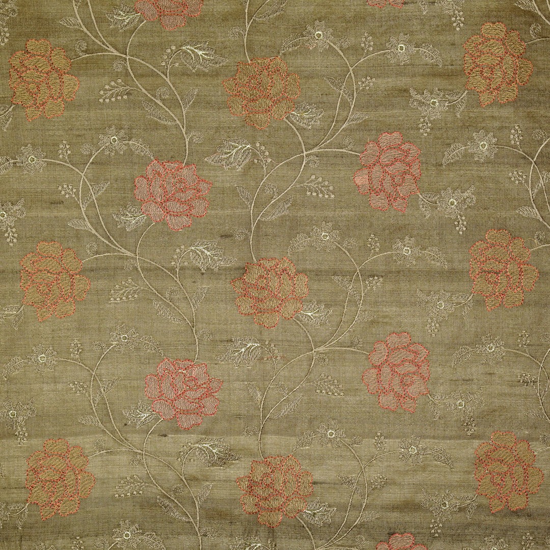Reemah Jaal On Mouse Tussar Silk Embroidered Fabric