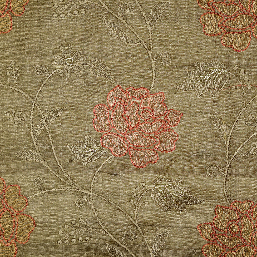 Reemah Jaal On Mouse Tussar Silk Embroidered Fabric