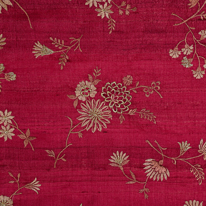 Mahzar Jaal On Magenta Tussar Silk Embroidered Fabric