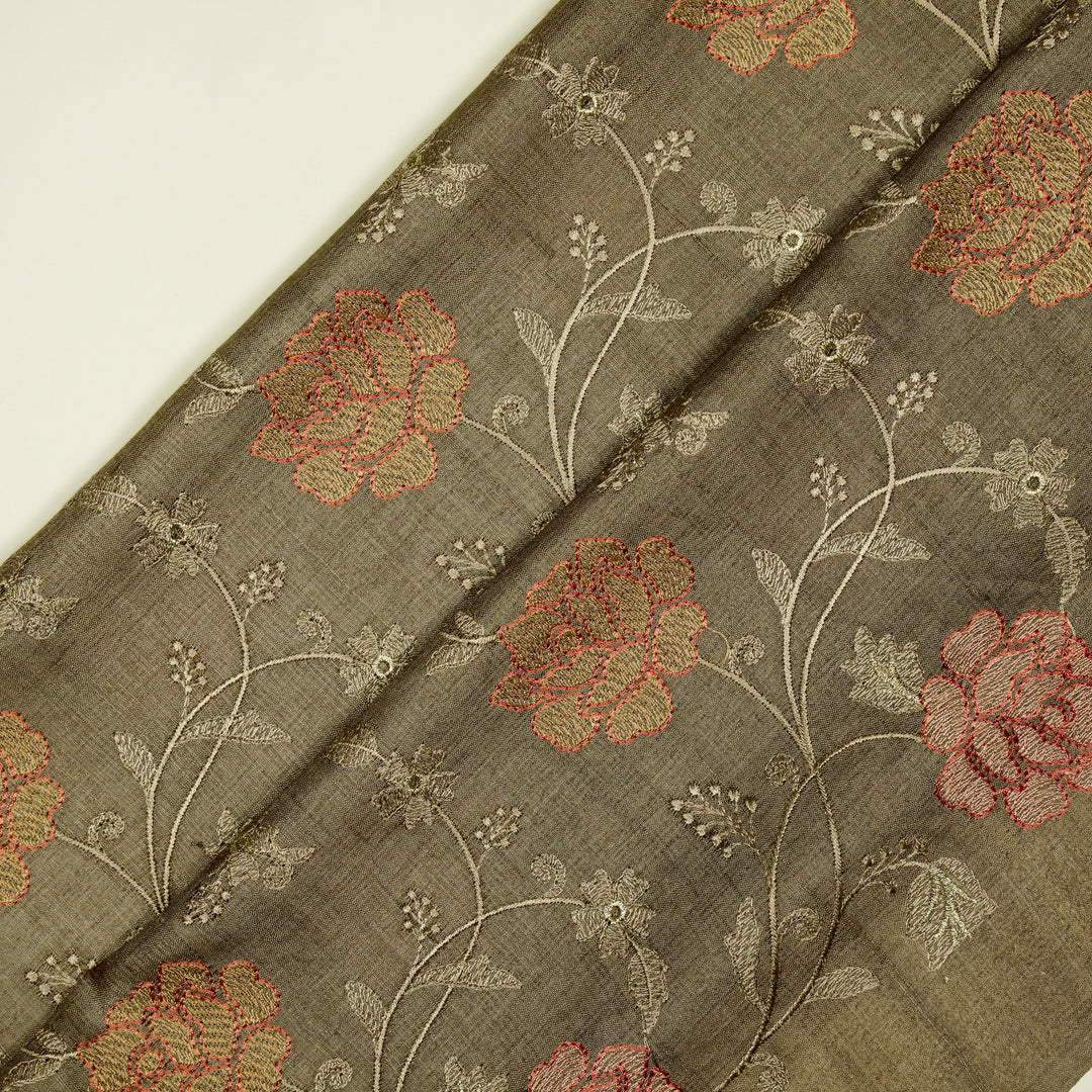 Reemah Jaal On Mouse Tussar Silk Embroidered Fabric