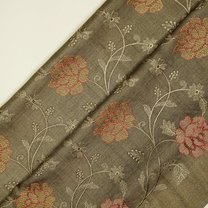 Reemah Jaal On Mouse Tussar Silk Embroidered Fabric