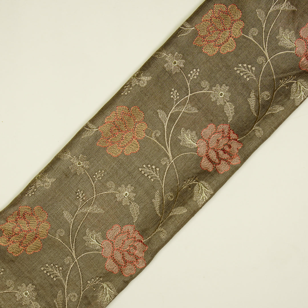 Reemah Jaal On Mouse Tussar Silk Embroidered Fabric