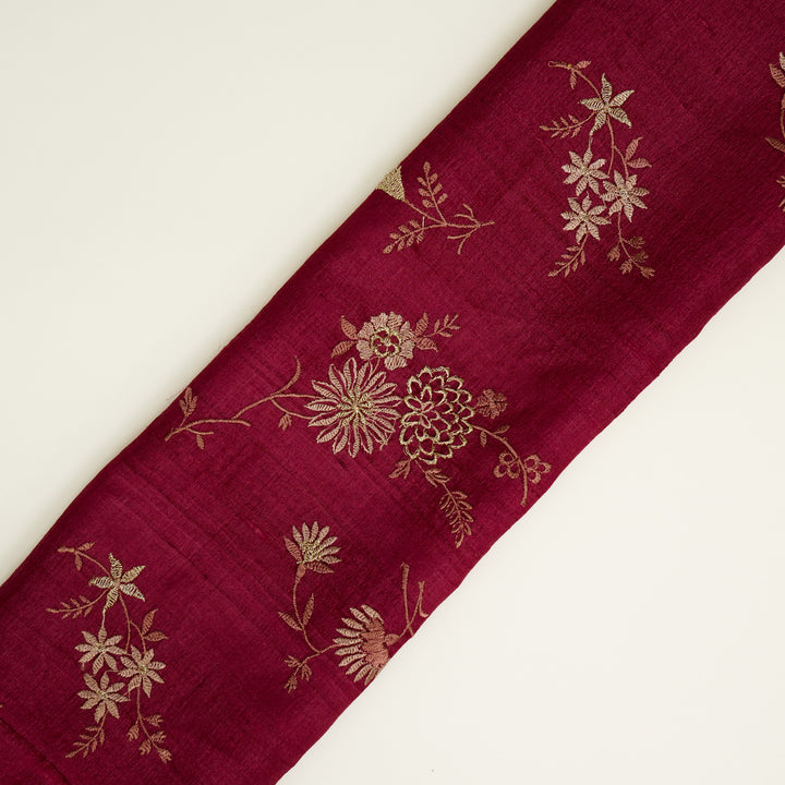 Mahzar Jaal On Magenta Tussar Silk Embroidered Fabric