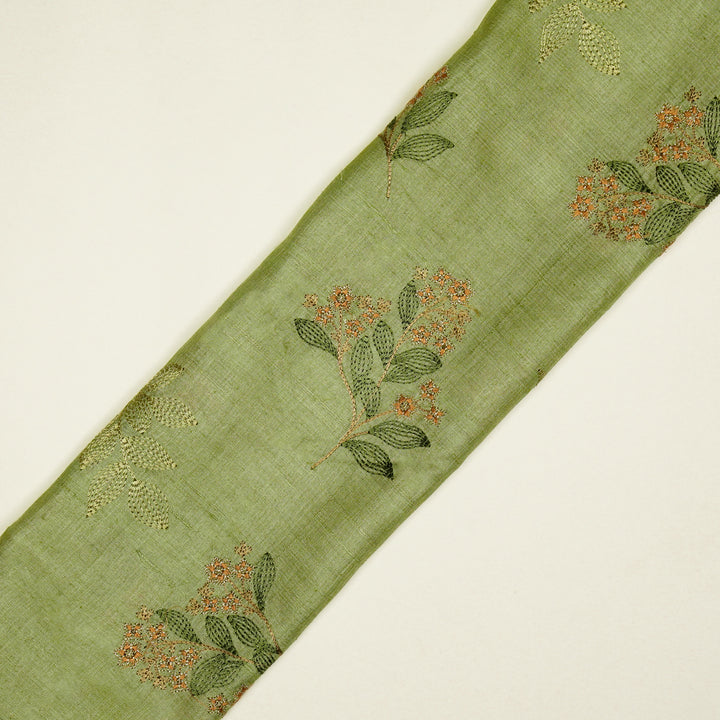 Kisalay Buta On Olive Green Tussar Silk Embroidered Fabric