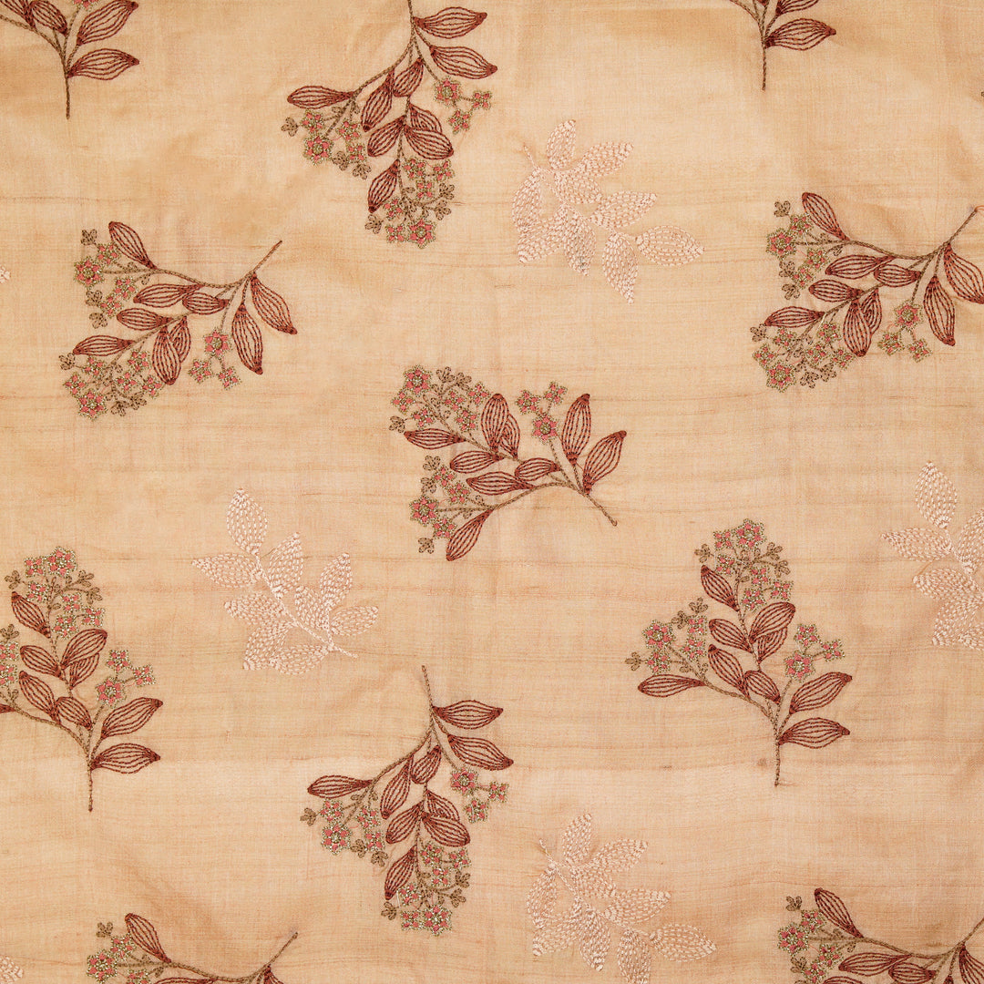 Kisalay Buta On Light Peach Tussar Silk Embroidered Fabric