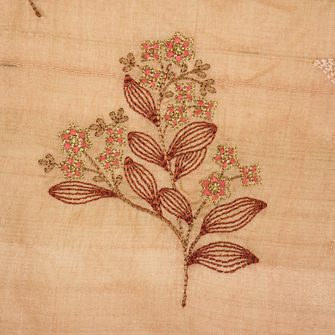 Kisalay Buta On Light Peach Tussar Silk Embroidered Fabric