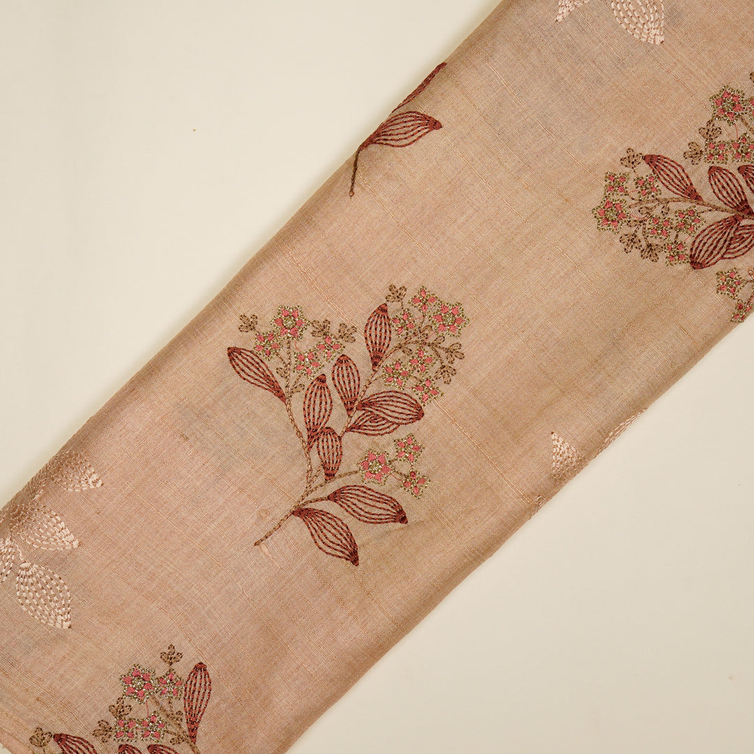 Kisalay Buta On Light Peach Tussar Silk Embroidered Fabric