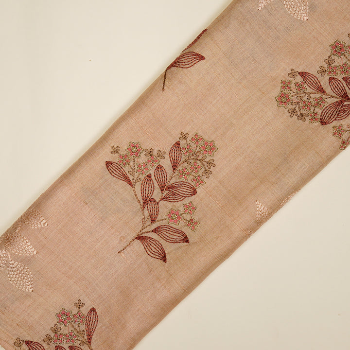 Kisalay Buta On Light Peach Tussar Silk Embroidered Fabric
