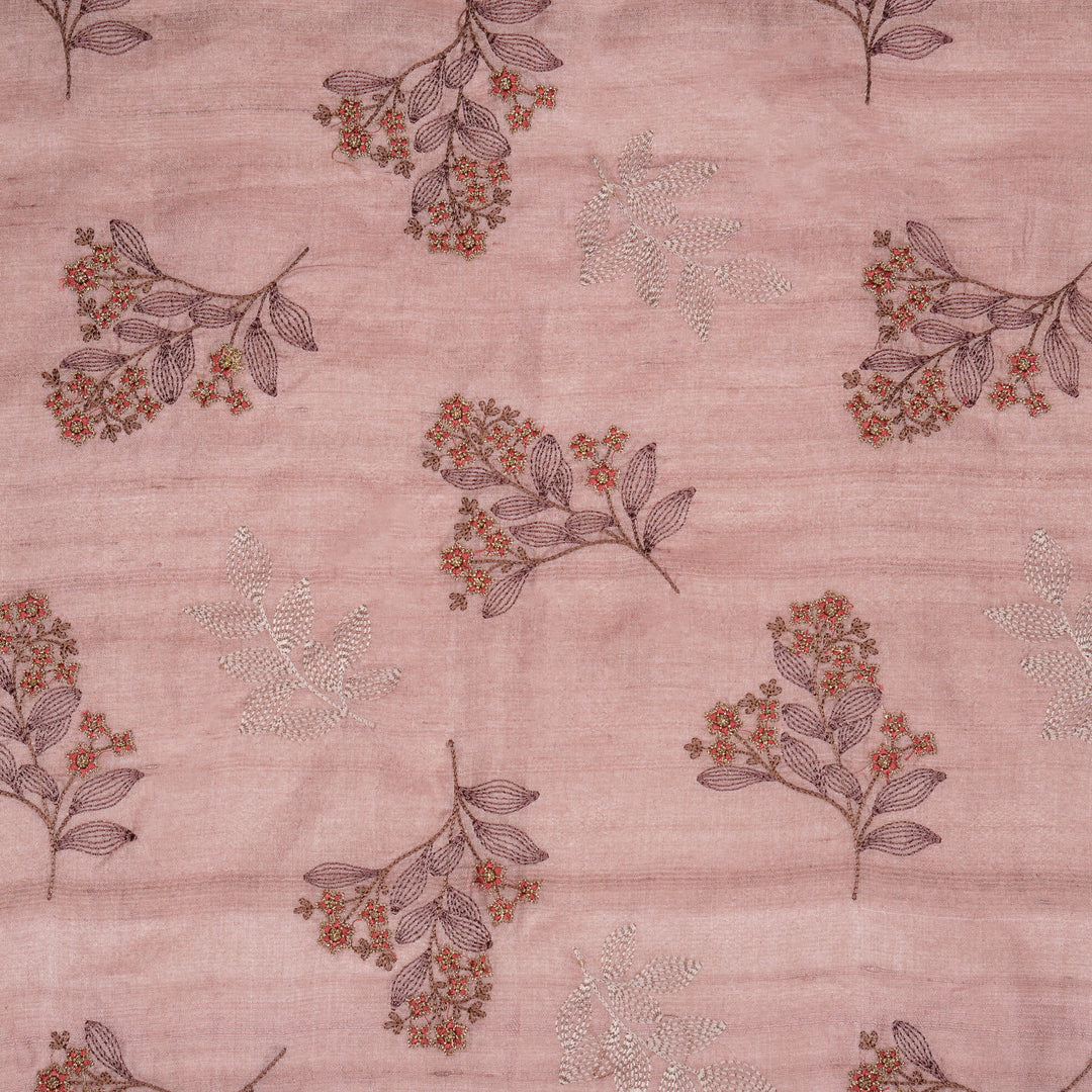 Kisalay Buta On Lilac Tussar Silk Embroidered Fabric