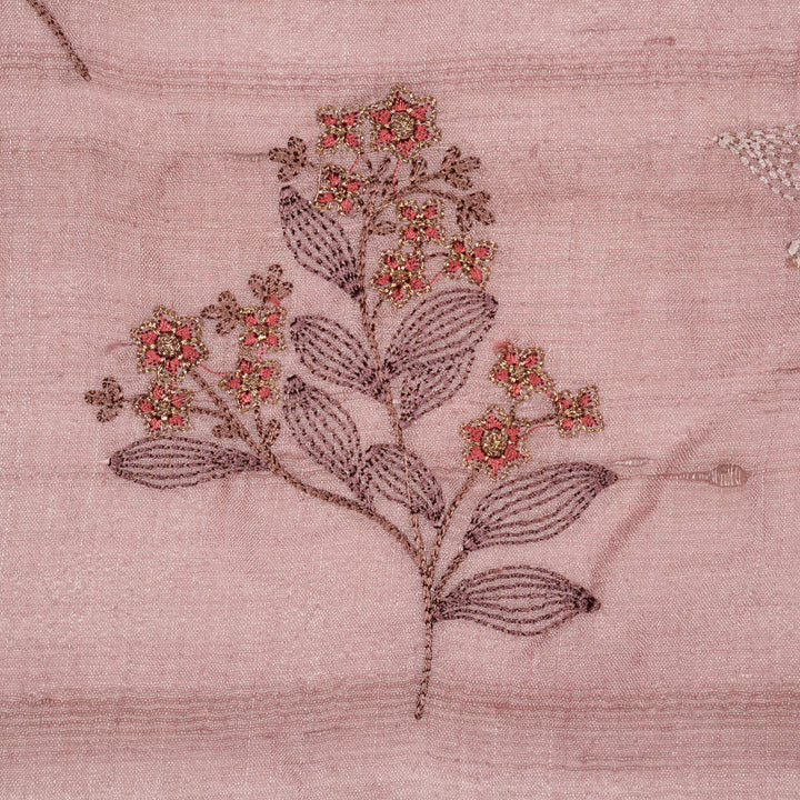 Kisalay Buta On Lilac Tussar Silk Embroidered Fabric